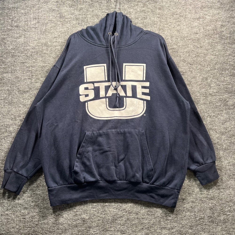 MV Sport Utah State Aggies Hoodie Navy Blue XL Double Sided Graphic Sweatshirt